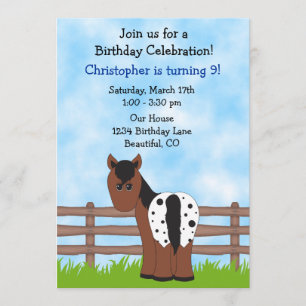 Invitation d'anniversaire de cheval pour garçons