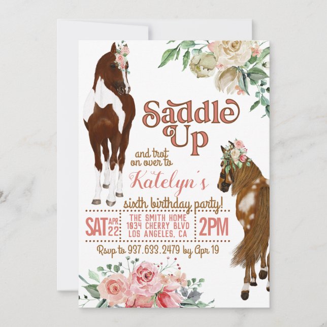 Invitation d'anniversaire de cheval Saddle Up (Devant)