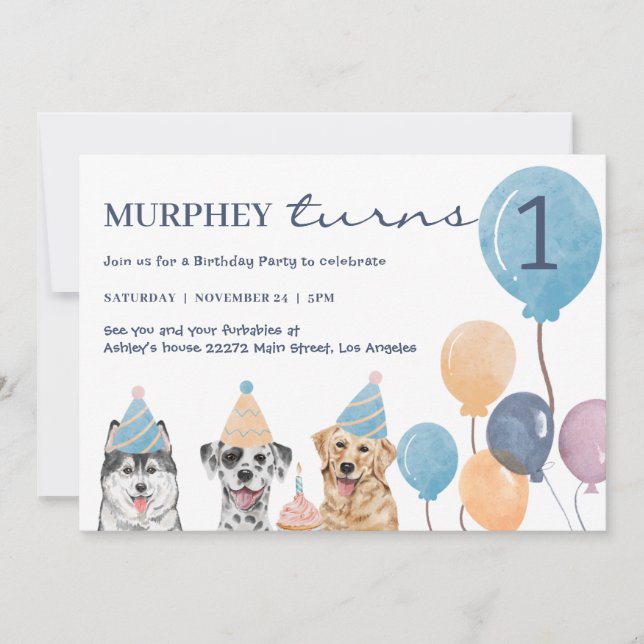 Invitation d'anniversaire de chien (Devant)