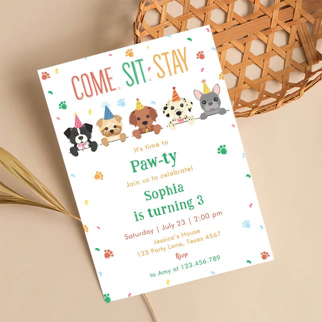 Invitation d'anniversaire de chiot Fête de chien P (Créateur téléchargé)