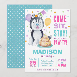 Invitation d'anniversaire de chiot fille Paw-ty Hu