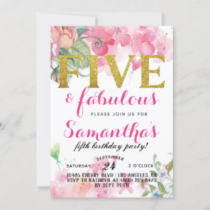 Invitation d'anniversaire de cinq filles fabuleuse