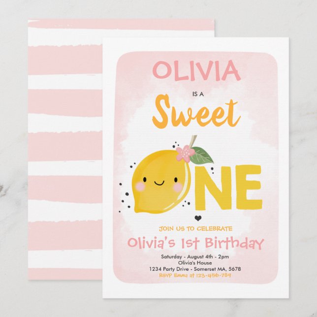 Invitation d'anniversaire de citron sucré un premi (Devant / Derrière)