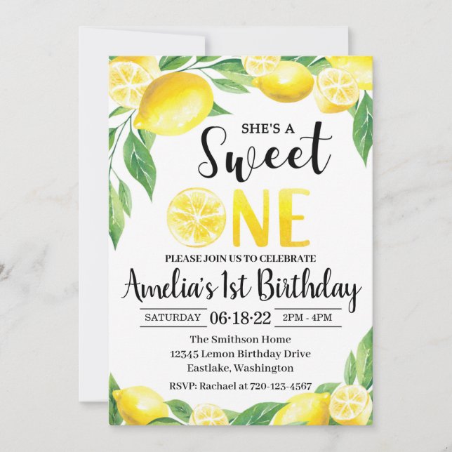 Invitation d'anniversaire de citron | Sweet One In (Devant)