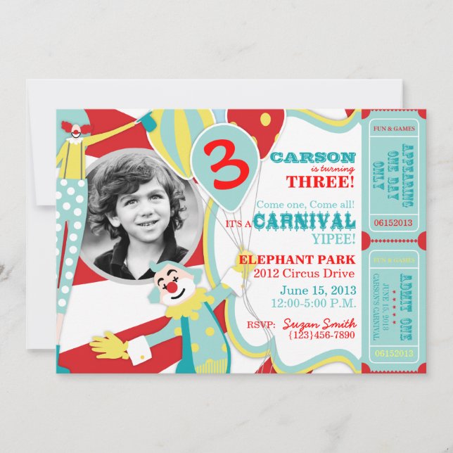 Invitation d'anniversaire de clowns de cirque de (Devant)