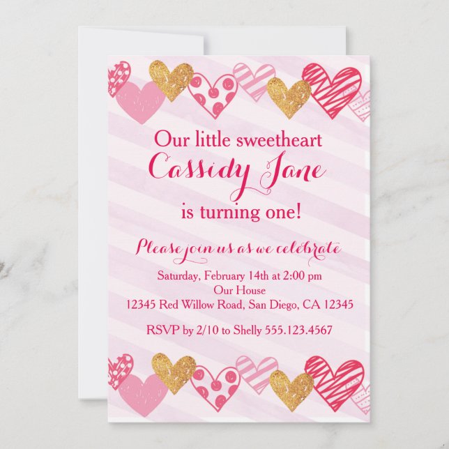 Invitation d'anniversaire de coeur d'amoureux (Devant)