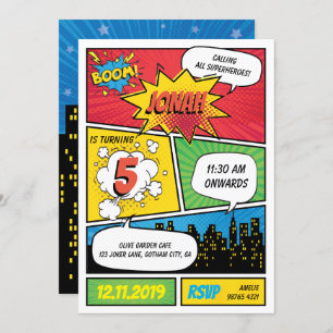 Invitation d'anniversaire de Comic Superhero