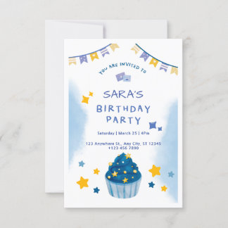 Invitation d'anniversaire de Confetti bleu foncé e