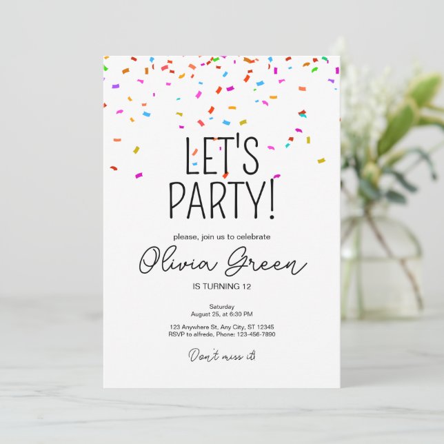 Invitation d'anniversaire de confetti simple et co (Debout devant)