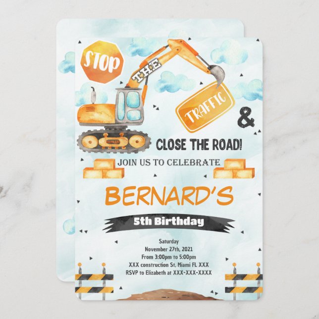 Invitation d'anniversaire de construction (Devant / Derrière)