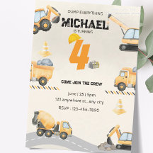Invitation d'anniversaire de construction, camions