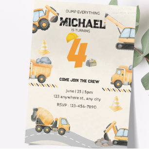 Invitation d'anniversaire de construction, camions
