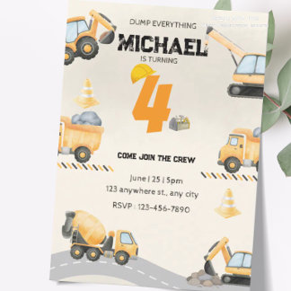 Invitation d'anniversaire de construction, camions