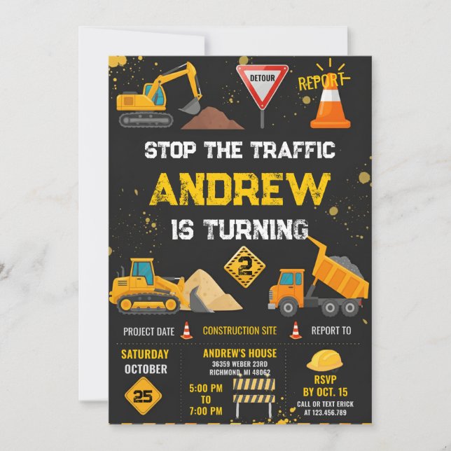Invitation d'anniversaire de construction moderne  (Devant)
