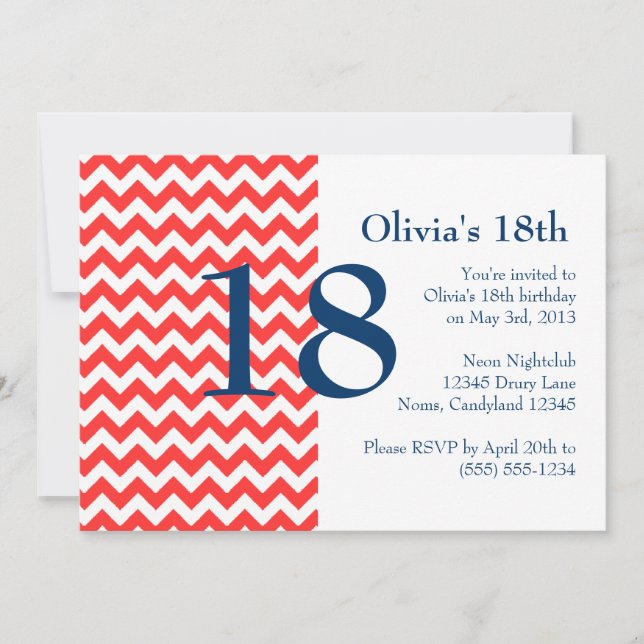 Invitation d'anniversaire de Coral and Navy Chevro (Devant)