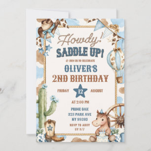 Invitation d'anniversaire de cowboy Howdy bleu