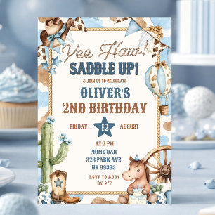 Invitation d'anniversaire de cowboy Yee Haw bleue
