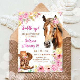 Invitation d'anniversaire de cowgirl à cheval Sadd