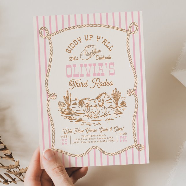 Invitation d'anniversaire de cowgirl à la corde (Créateur téléchargé)