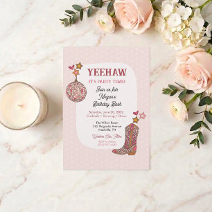 Invitation d'anniversaire de cowgirl disco rose