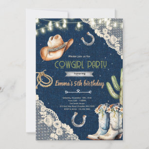 Invitation d'anniversaire de cowgirl en denim et d