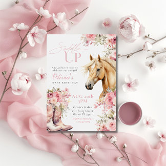 Invitation d'anniversaire de cowgirl florale de ch