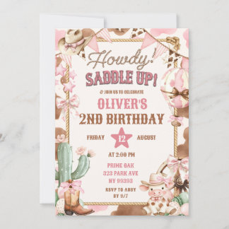 Invitation d'anniversaire de cowgirl Howdy rose