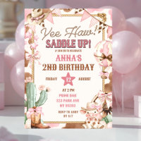 Invitation d'anniversaire de cowgirl rose Yee Haw
