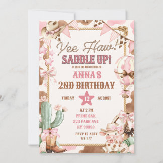 Invitation d'anniversaire de cowgirl rose Yee Haw