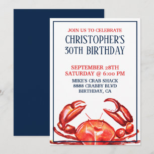 Invitation d'anniversaire de crabe d'été 30ème