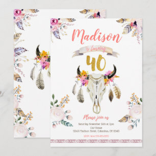 Invitation d'anniversaire de crâne floral tribal