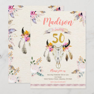 Invitation d'anniversaire de crâne floral tribal