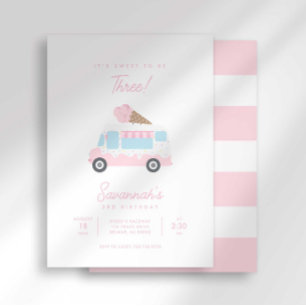 Invitation d'anniversaire de crème glacée rayée Pr