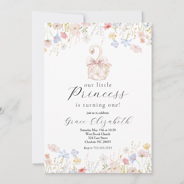 Invitation d'anniversaire de cygne, Princesse de c (Devant)