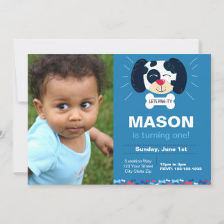 Invitation d'anniversaire de Dalmatie bleue avec p