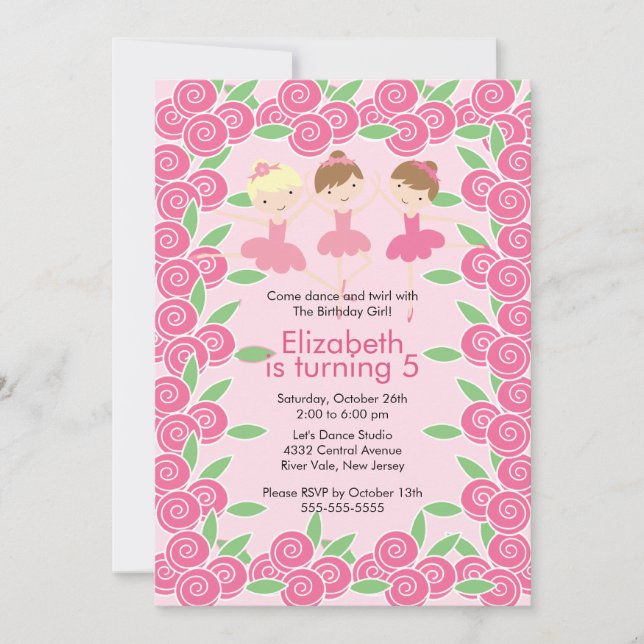 Invitation d'anniversaire de danse de ballerine (Devant)