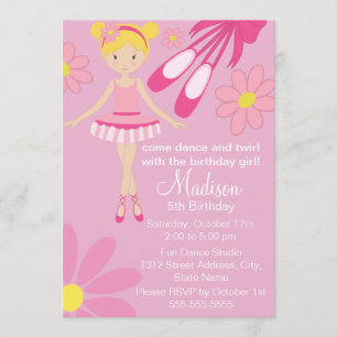 Invitation d'anniversaire de danse de ballerine ro