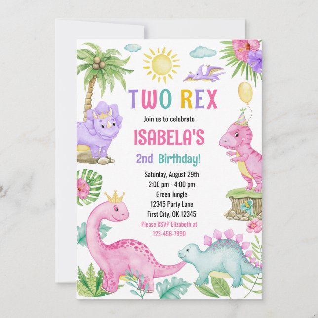 Invitation d'anniversaire de deux dinosaures Rex (Devant)