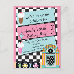 Invitation d'anniversaire de diner des années 50, 