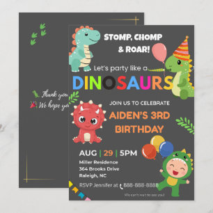 Invitation d'anniversaire de Dino modifiable - Car