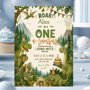 Invitation d'anniversaire de dino One-a-saurus