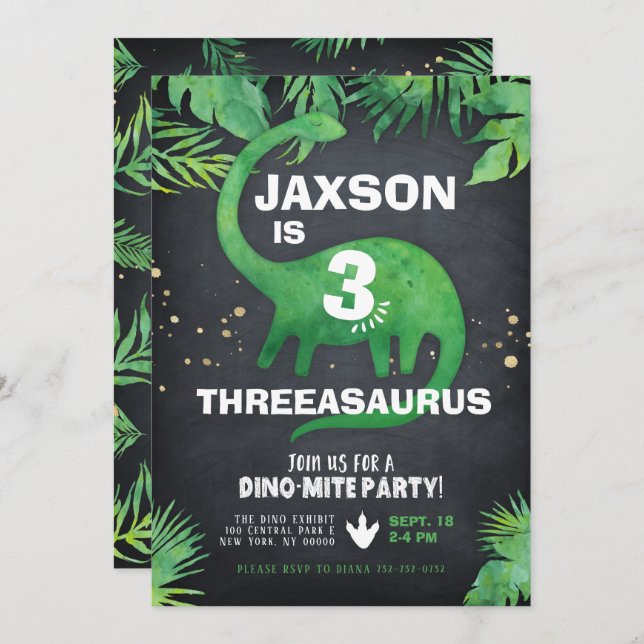Invitation d'anniversaire de Dinosaur (Devant / Derrière)
