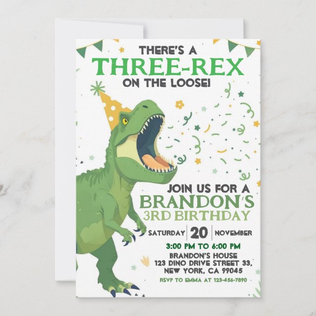 Invitation d'anniversaire de Dinosaur (Devant)