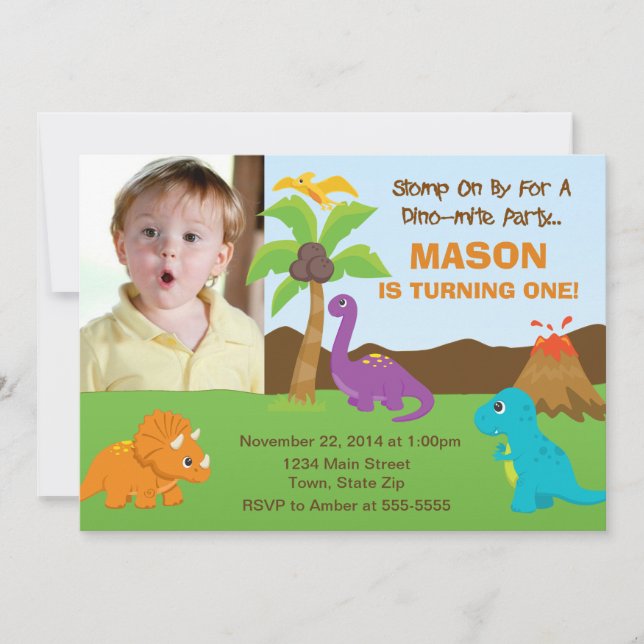 Invitation d'anniversaire de Dinosaur 5x7 Carte ph (Devant)