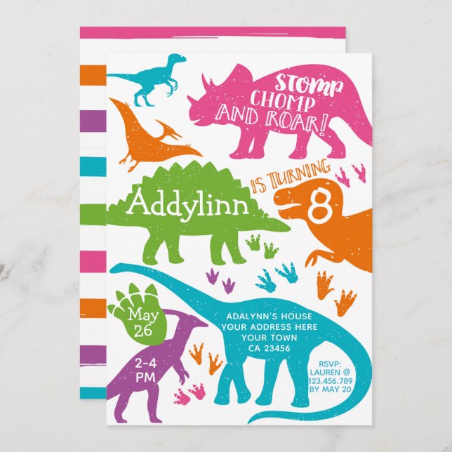 Invitation d'anniversaire de dinosaure (Devant / Derrière)