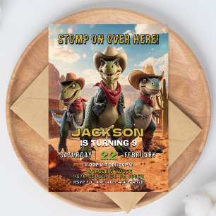Invitation d'anniversaire de dinosaure cowboy Invi