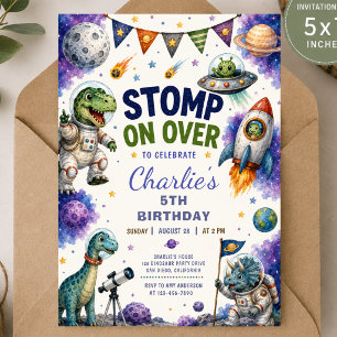 Invitation d'anniversaire de dinosaure de l'espace