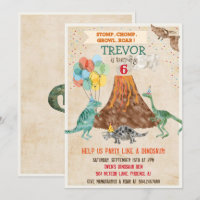 Invitation d'anniversaire de dinosaure de volcan p