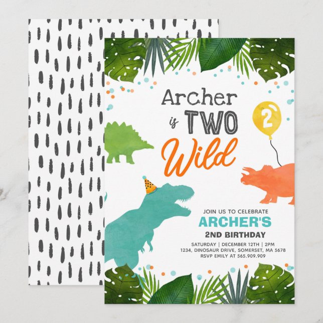 Invitation d'anniversaire de dinosaure Deux fêtes  (Devant / Derrière)