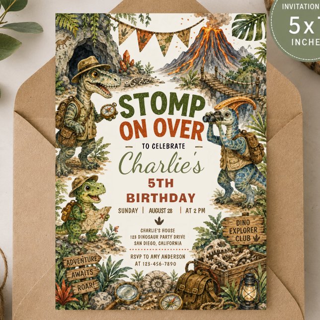 Invitation d'anniversaire de dinosaure d'explosion (Créateur téléchargé)
